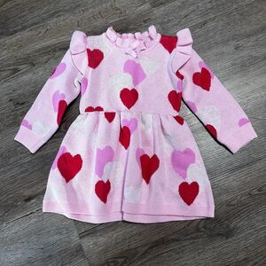 Janie and Jack Girls 6-12 Months Fairy Tale Heart Sweater Dress Long Sleeve Pink